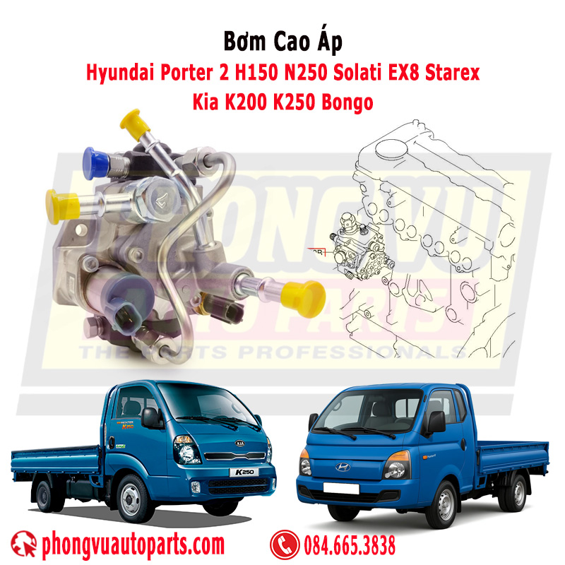 Bơm cao áp Hyundai Porter 2 Solati Kia K200 K250 - Denso 294000-2060, Mobis 33100-4A900, Delphi 9422A060A
