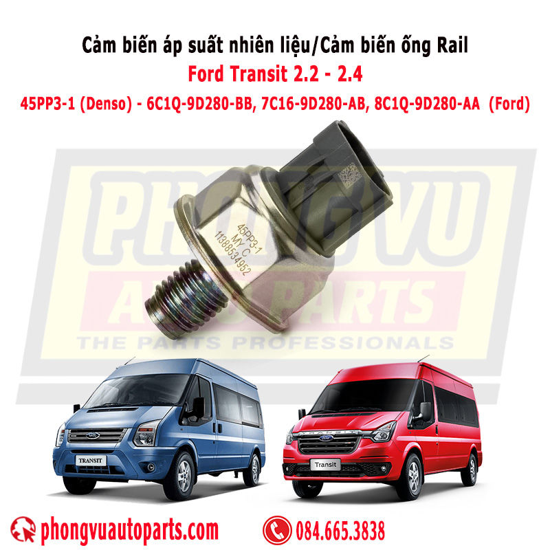 Cảm biến ống rail - Cảm biến áp suất nhiên liệu Ford Transit 45PP3-1, 6C1Q-9D280-BB, 7C16-9D280-AB, 8C1Q-9D280-AA 