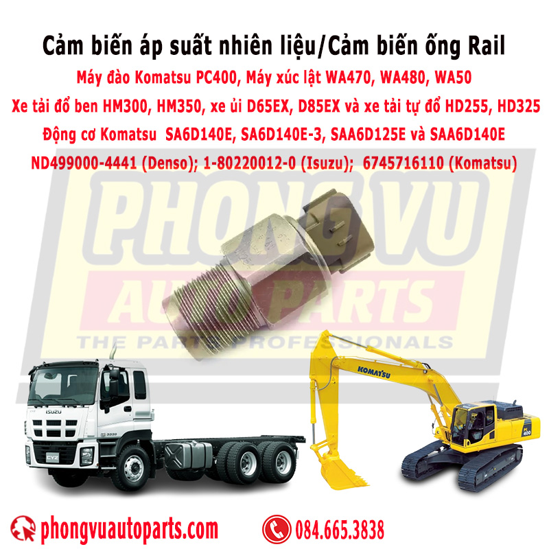 Cảm Biến Áp Suất Rail Denso 499000-4441 - Giải Pháp Cho Máy Komatsu PC400-7 & PC450-7, 499000-4440, DN499000-4441, 499000-6121, 6745-71-6110, 6745716110, 499000-4441, 1-80220012-0, 4990004441, 1802200120