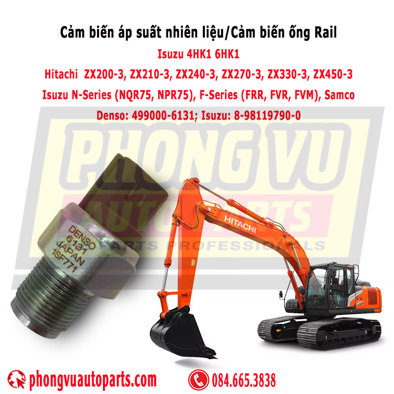 Cảm Biến Áp Suất Nhiên Liệu Rail 499000-6131 Isuzu 4HK1, 6HK1 (8-98119790-0) - Cảm biến ống rail Hitachi