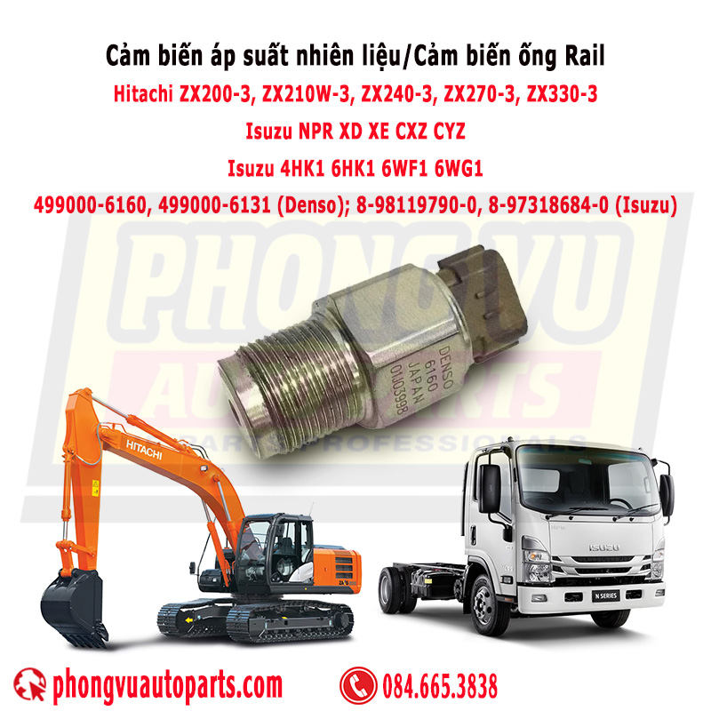 Cảm biến áp suất nhiên liệu 499000-6160 Isuzu 4HK1, 6HK1 – Dùng cho xe tải Isuzu & máy đào Hitachi - 499000-6160 499000-6131 - 8973186840, 8-97318684-0, 8973186841, 8-97318684-1, 8981197900, 8-98119790-0 4990006131, 4990006160, 8973186841, 8981197900