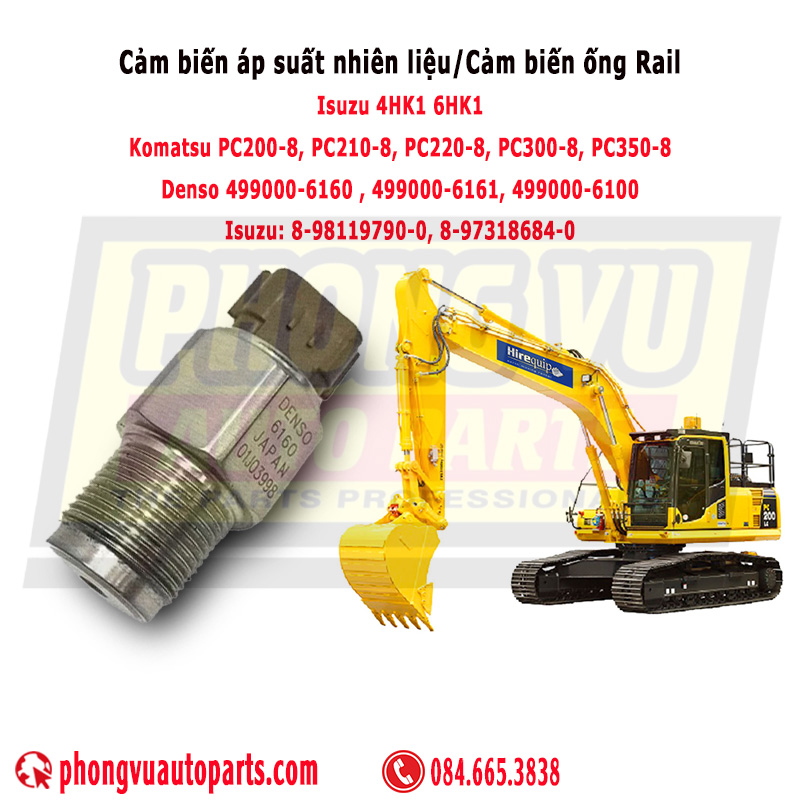 Cảm biến áp suất nhiên liệu Komatsu (Fuel Rail Pressure Sensor) 499000-6160 - Isuzu: 8-98119790-0, 8981197900, 8-97318684-0, 8973186840