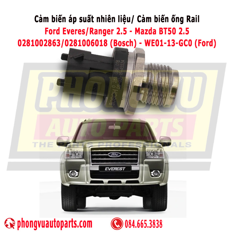 Cảm biến ống Rail - Cảm Biến Áp Suất Nhiên Liệu Ford Everest, Ranger, Mazda BT50 2.5 - Bosch 0281002863 0281006018  - Ford WE01-13-GC0