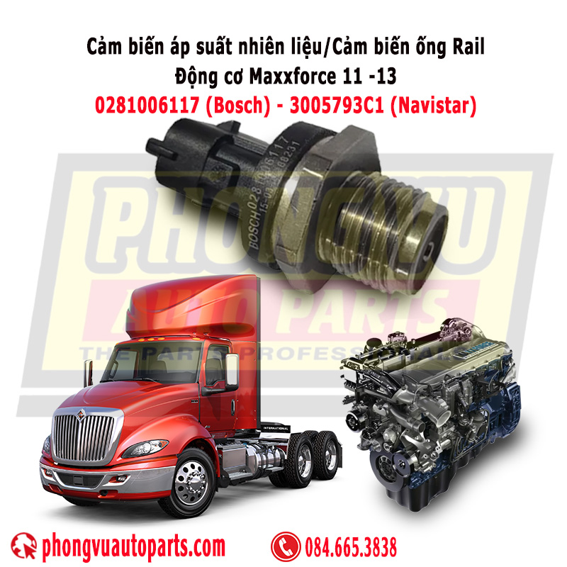 Cảm Biến Áp Suất Nhiên Liệu Diesel Bosch 0281006117 – Cảm Biến Áp Suất Nhiên Liệu Dành Cho MaxxForce 11 và 13, Navistar, International, Land Rover 3005793C1