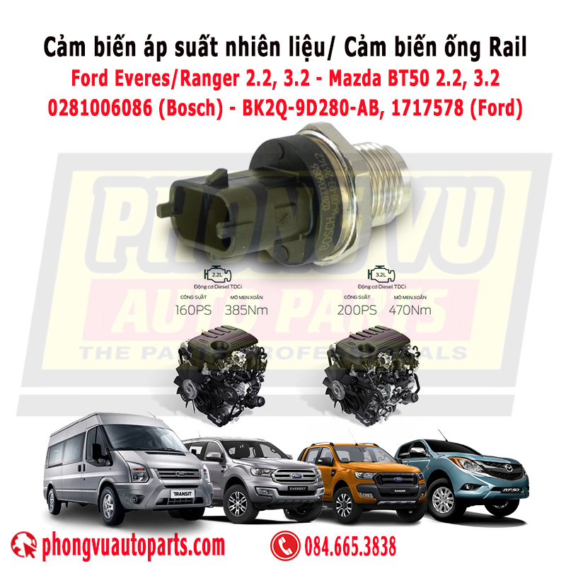 Cảm Biến Áp Suất Rail Ford Ranger, Everest, Mazda BT-50 (2.2 & 3.2): Trị Dứt Điểm Lỗi P0191