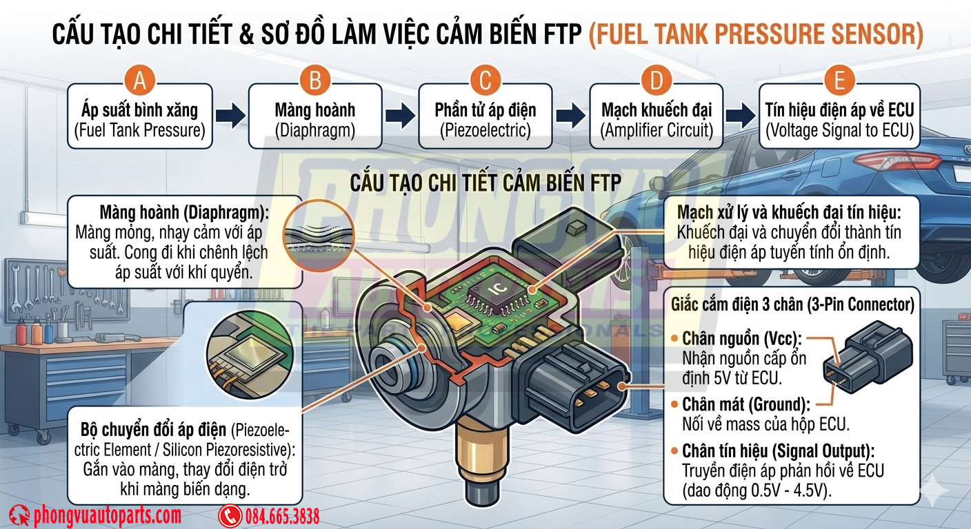 Cấu tạo cảm biến áp suất bình nhiên liệu