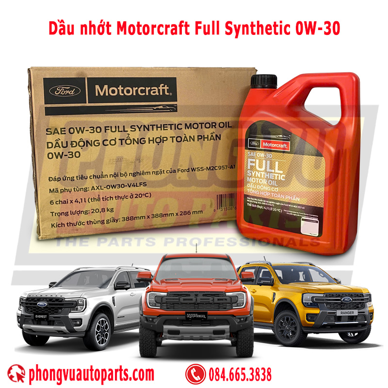 Dầu Nhớt Động Cơ Motorcraft SAE 0W-30 Full Synthetic (Mã AXL-0W30-V4LFS)
