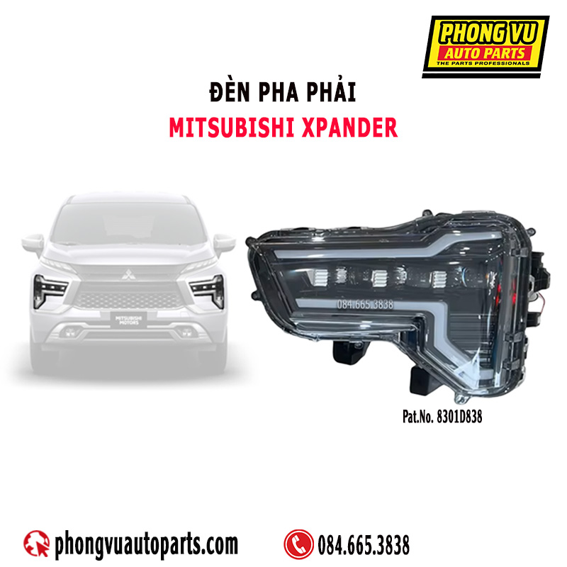 Mã 8301D838: Đèn pha bên phải cho Mitsubishi Xpander Premium.