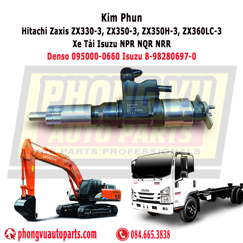 Kim Phun Máy Xúc Đào Hitachi Zaxis ZX330-3, ZX350-3, ZX350H-3, ZX360LC-3 Và Xe Tải Isuzu NPR NQR NRR – Denso 095000-0660 Isuzu 8-98280697-0