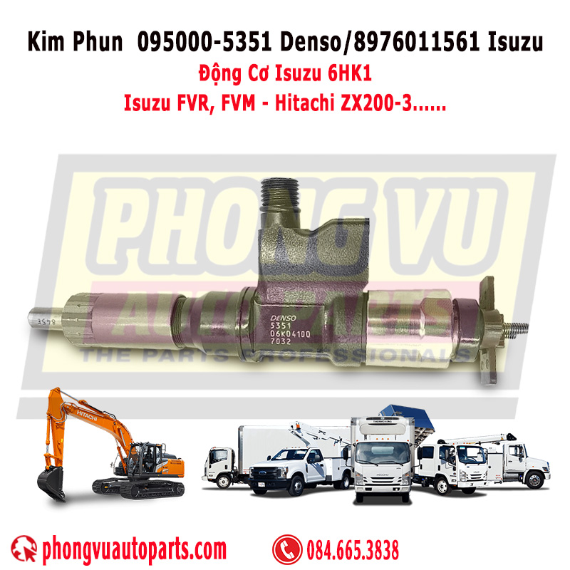 Kim Phun Denso 095000-5351 (8-97601156-1) Động Cơ Isuzu 6HK1 - Xe FVR, FVM, Hitachi ZX200-3