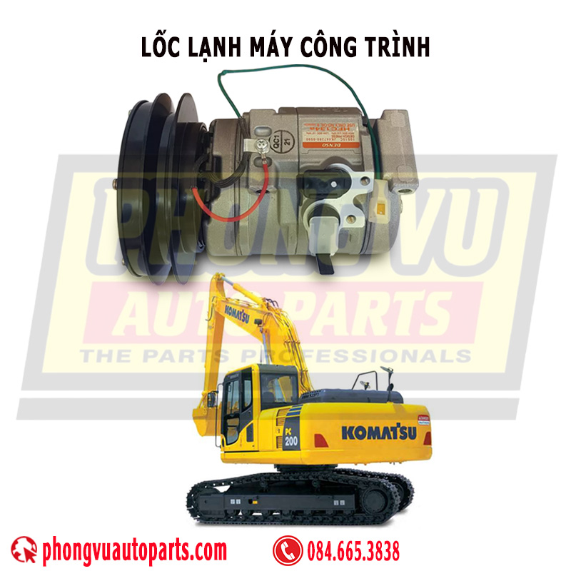 Lốc điều hòa máy công trình 10S15C, lốc điều hòa Denso 10S15C, Lốc điều hòa Komatsu (PC120, PC200, PC300…), Hitachi (ZX120, ZX200, ZX330, ZX450…), Kobelco, Doosan