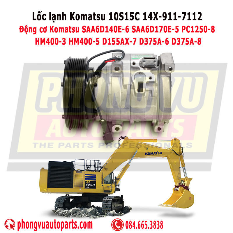 Lốc Điều Hòa Komatsu 10S15C 14X-911-7112, 447280-3330