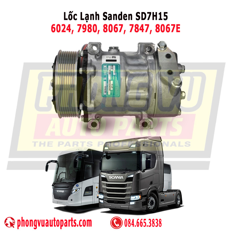 Lốc lạnh - lốc điều hòa SANDEN SD7H15 (6024/7980/8067) CHO DÒNG XE SCANIA