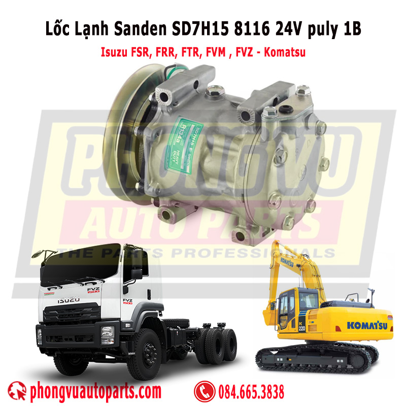 Lốc lạnh Sanden 8116 cho Isuzu FSR, FRR, FTR, FVM - Lốc lạnh lốc điều hòa Komatsu