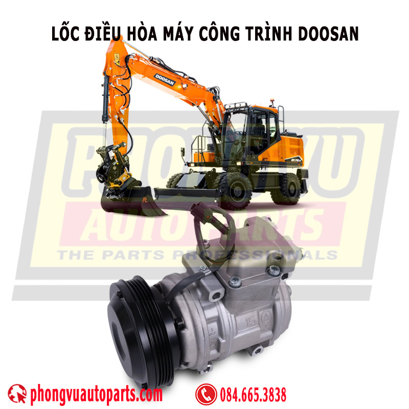 Lốc điều hòa máy công trình Doosan, Lốc Điều Hòa Doosan 10PA15C 2208-6013B – Lốc điều hòa Máy Xúc & Xúc Lật Doosan
