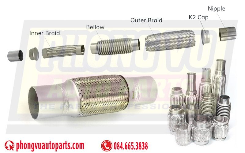 Ống xả mềm - ống nhún bô - Ruột gà ô tô - Bô chống rung - ống chống rung động cơ 