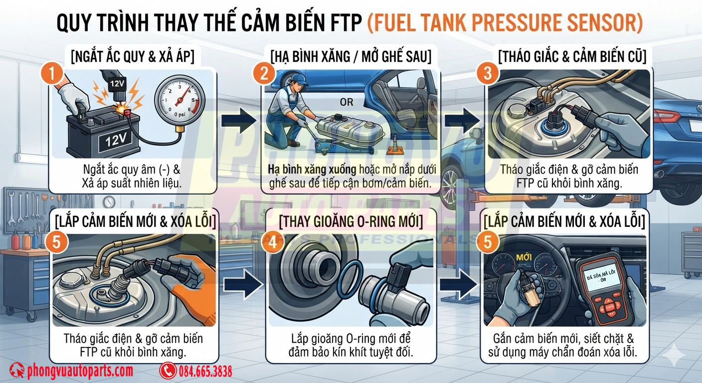 Quy trình thay thế cảm biến áp suất bình nhiên liệu