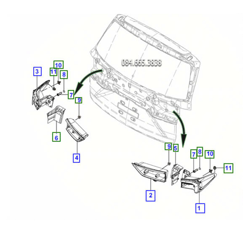 Tra mã Đèn lái trong (Đèn cốp sau) Ford Teritory 2022 2023 2024 2025