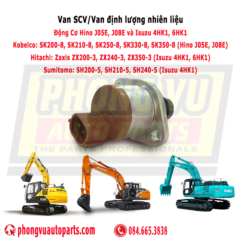 Van SCV Denso 294200-0190 (2942000190) - Van Định Lượng Nhiên Liệu Cho Máy Xúc Kobelco, Hitachi, Sumitomo Sử Dụng Động Cơ Hino J05E, J08E và Isuzu 4HK1, 6HK1